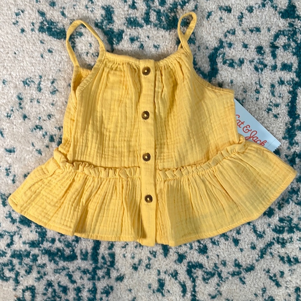 NWT cat & jack yellow button front tank long top